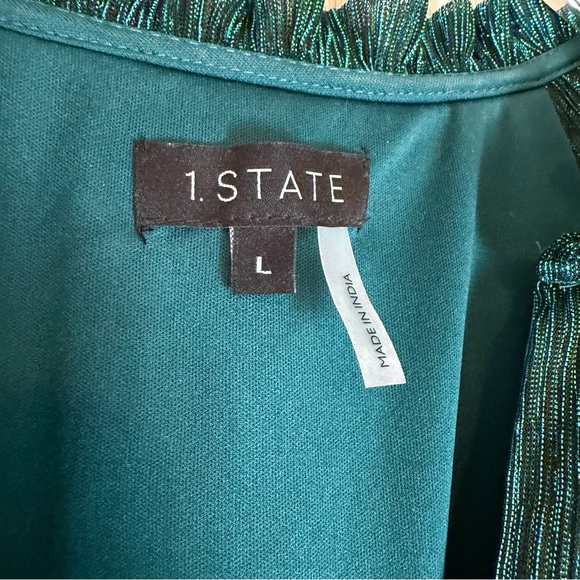 1. State Green Metallic Tiered Long Sleeve Shift Party Dress - Picture 7 of 8